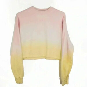 Apparis Pastel Pink Yellow Ombre Crop Pullover  Sweatershirt
